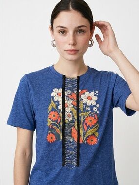 Blue Floral Graphic Women's Tee